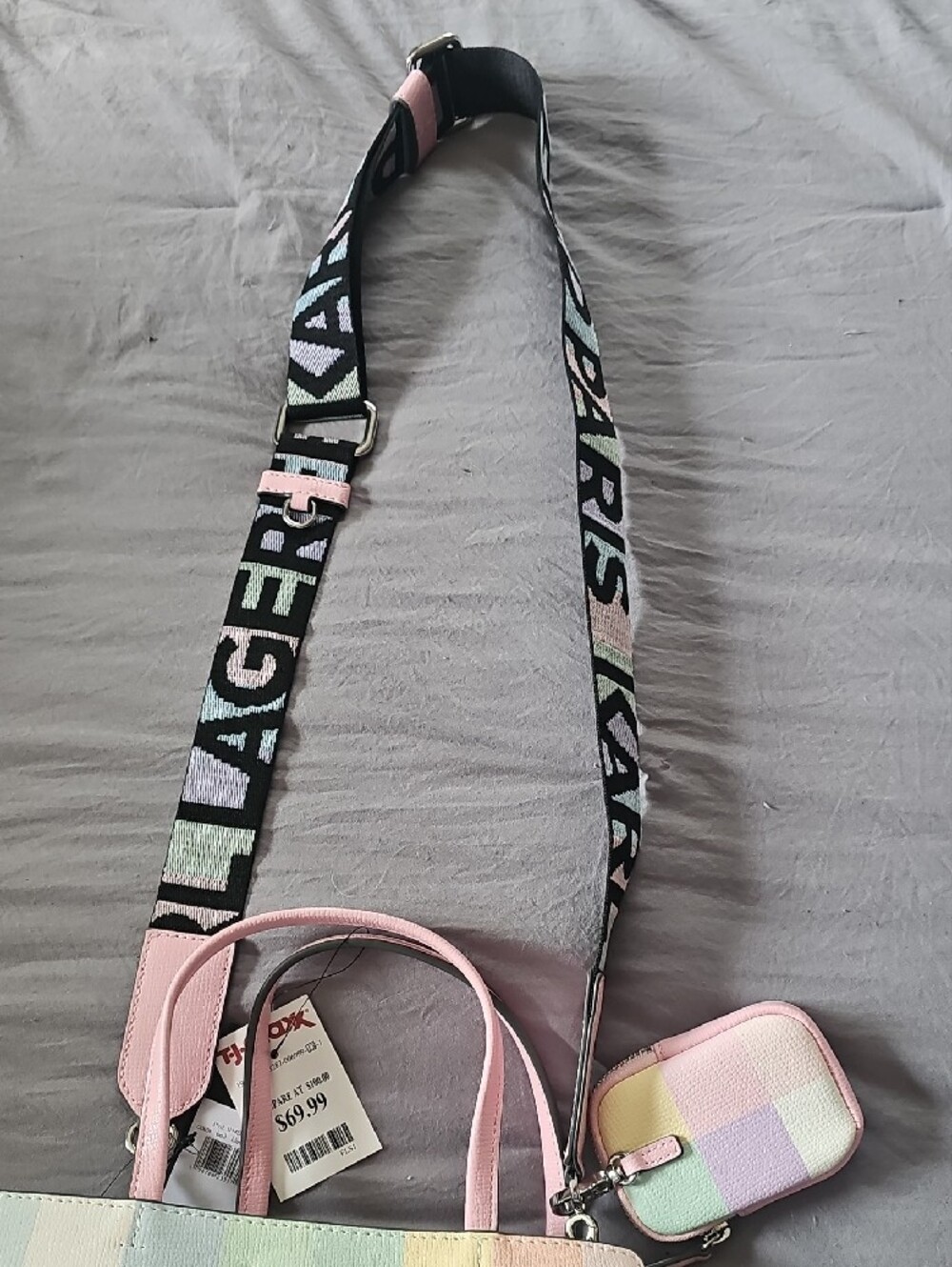 Karl Lagerfeld Pastel Checkered Tote - Pink, Mint, Lavender, Yellow - Picture 2 of 4